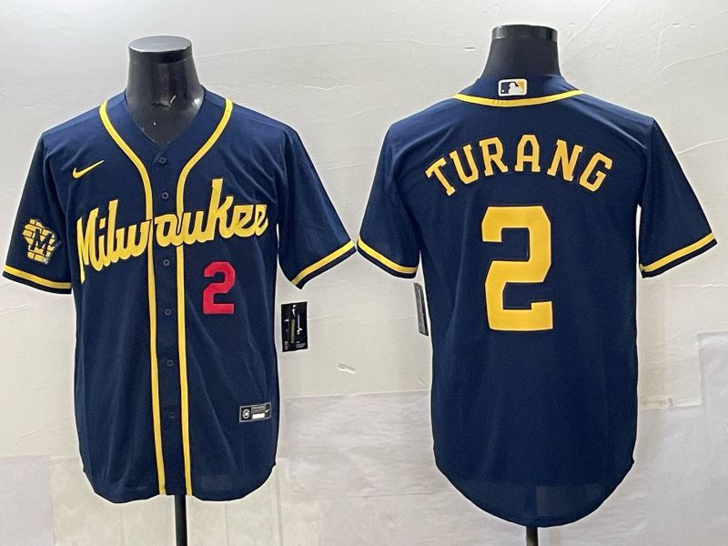 Men Milwaukee Brewers #2 Turang Drak Blue Nike MLB 2025 Jersey 02